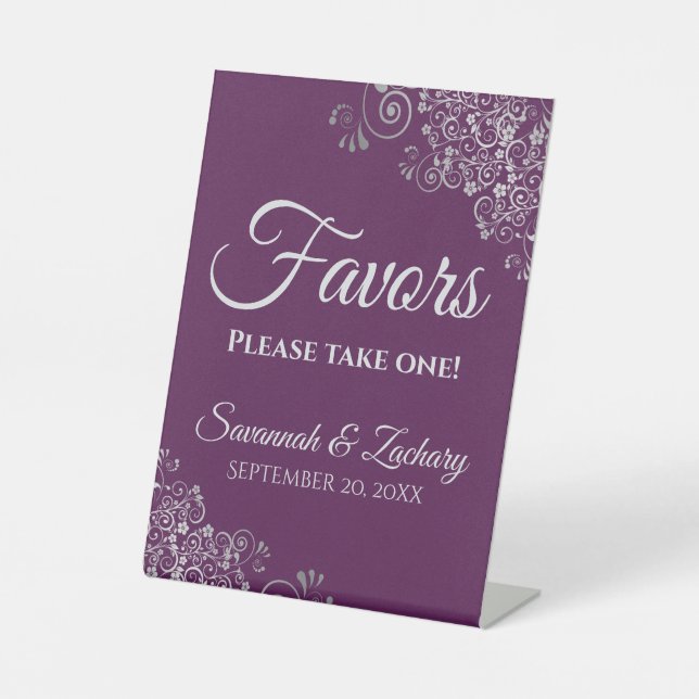 Expositor En L Elegant Plum Purple & Silver Wedding Favors  (Anverso)