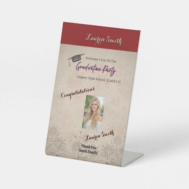 Expositor En L Elegant Red Floral Graduation Pedestal Welcome  (Anverso)