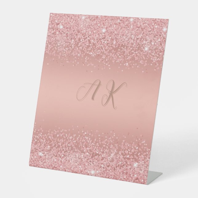 Expositor En L Elegant Rose Gold Luxe Shimmer Monogram (Anverso)