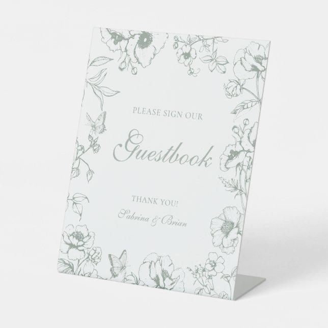 Expositor En L Elegant Sage Green Floral Wedding Guestbook (Anverso)