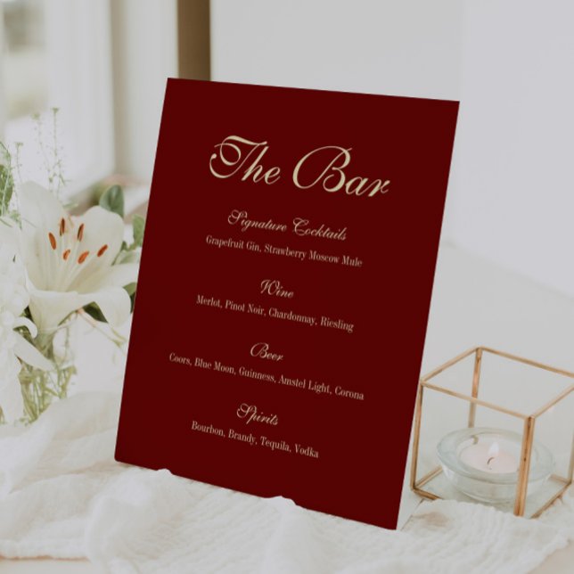Expositor En L Elegant Script Wine Red Wedding Bar Menu (Subido por el creador)