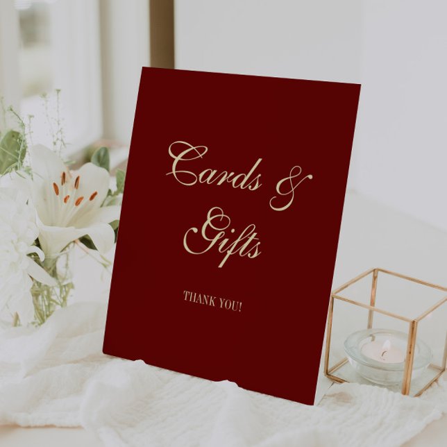Expositor En L Elegant Script Wine Red Wedding Cards & Gifts (Subido por el creador)