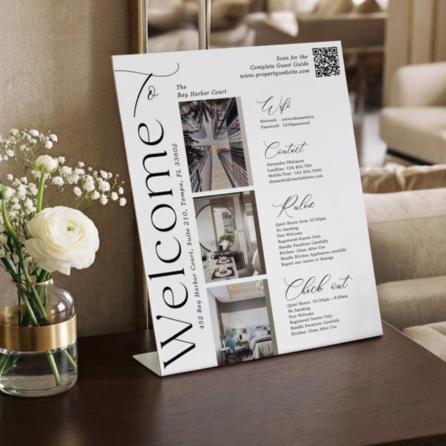 Expositor En L Elegant Vacation Rental Host Photo QR Welcome Sign (Elegant Vacation Rental Host Photo QR Welcome Sign)