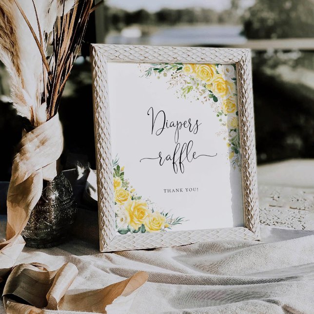 Expositor En L Elegant Yellow Baby Shower Diapers Raffle Sign (Subido por el creador)