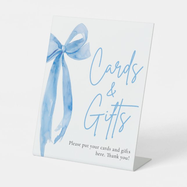 Expositor En L Elegante acuarela Dusty Blue Bow Cards and Gifts (Anverso)
