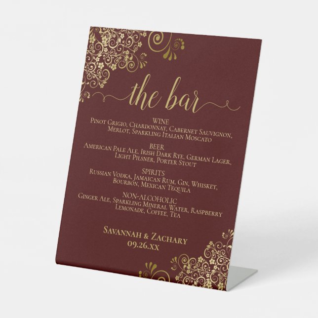 Expositor En L Elegante Auburn & Gold Bebidas o Boda de menú de b (Anverso)