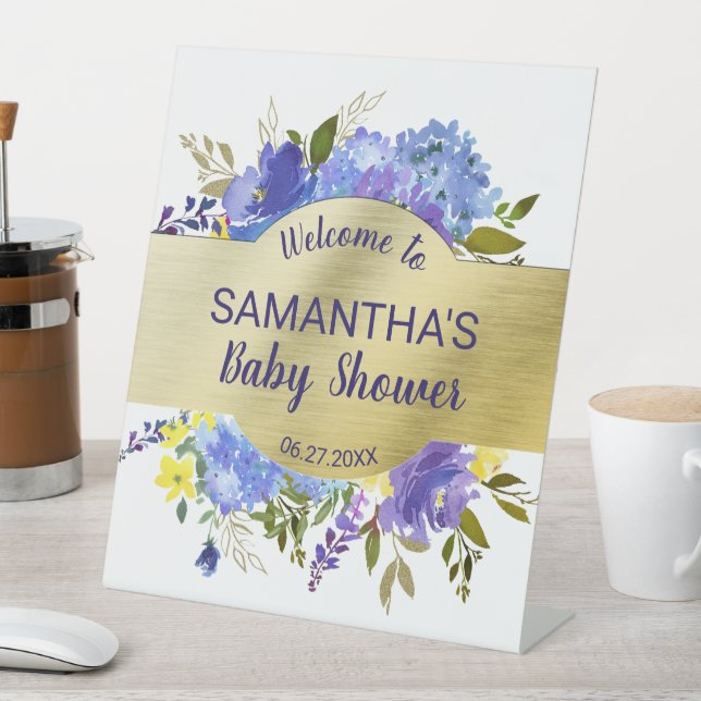 Expositor En L Elegante Baby Shower Purple Floral Gold Gracias (In Situ)