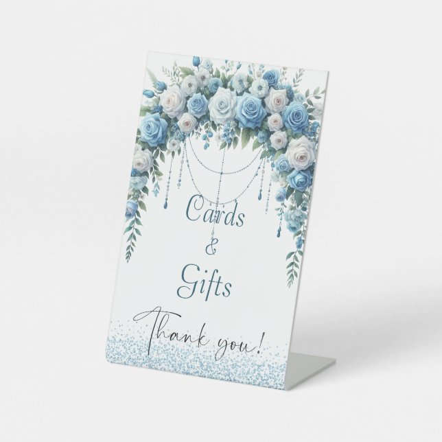 Expositor En L Elegante Baptismo Floral Azul (Anverso)