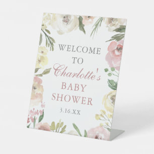 Expositor En L Elegante Bienvenida Floral Rosa para Baby Shower P