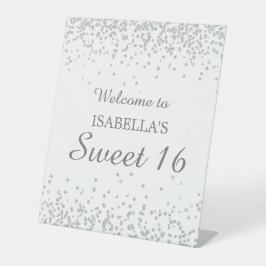 Expositor En L Elegante Bienvenida Nombre Plateado Blanco Brillo 