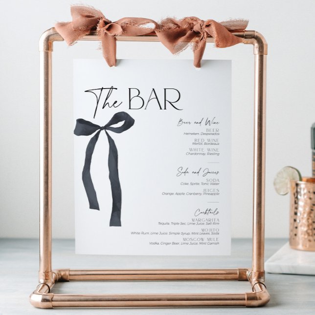 Expositor En L Elegante Black Bow Gothic Bride Bar Menú Cóctel (Elegant bar menu sign with blak bow)