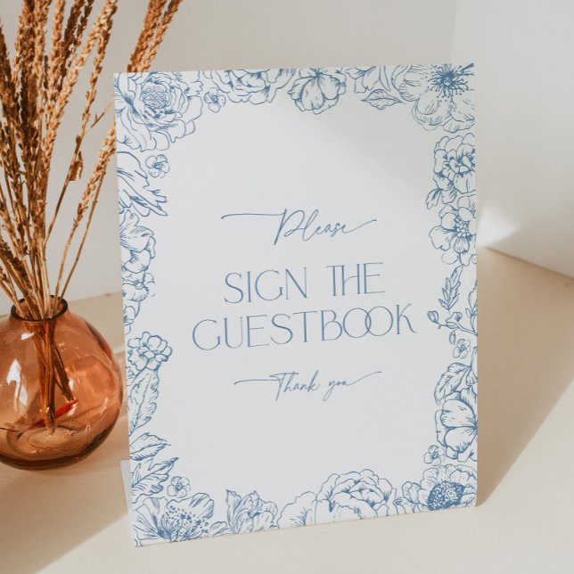 Expositor En L Elegante Blue Chinoiserie Bridal Shower (Elegant blue chinoiserie floral toile de jouy guestbook sign)