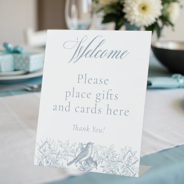 Expositor En L Elegante Blue Chinoiserie Naturaleza Aves Baby Sho (Elegant Blue Chinoiserie Nature Birds Baby Shower Pedestal Sign)