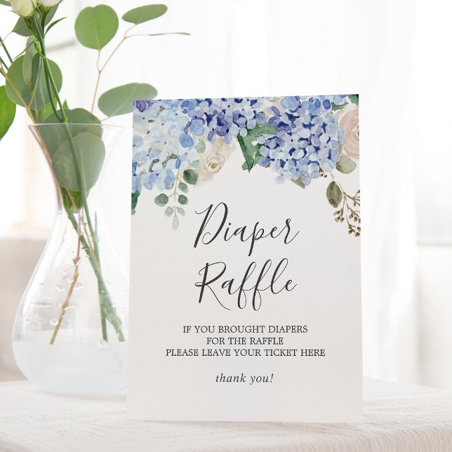 Expositor En L Elegante Blue Hydrangea Baby Shower Diaper Raffle (Subido por el creador)