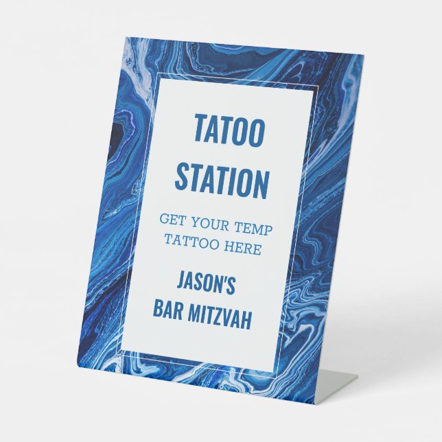 Expositor En L Elegante Blue Ocean Waves Bar Mitzvah (Anverso)