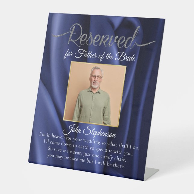 Expositor En L Elegante Blue Save A Seat Photo Boda Memorial (Anverso)