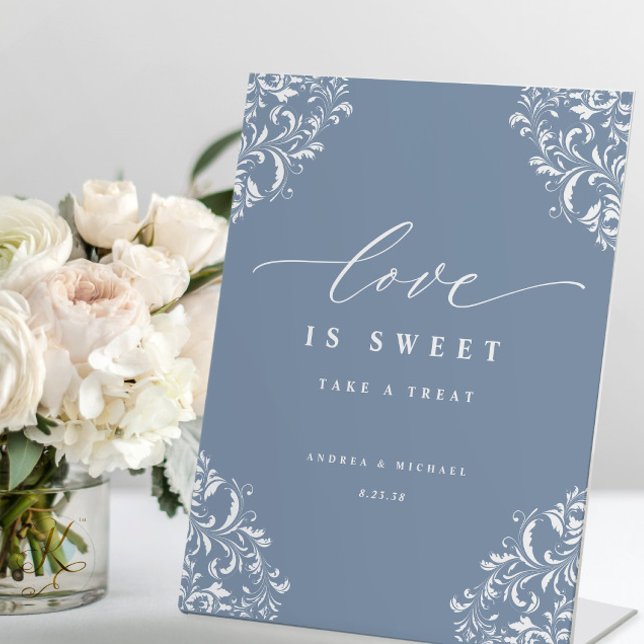 Expositor En L Elegante Boda azul turbio el amor es dulce (Subido por el creador)