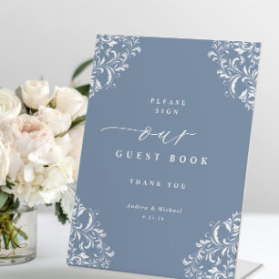 Expositor En L Elegante Boda azul turbio Rótulo de libros de invi
