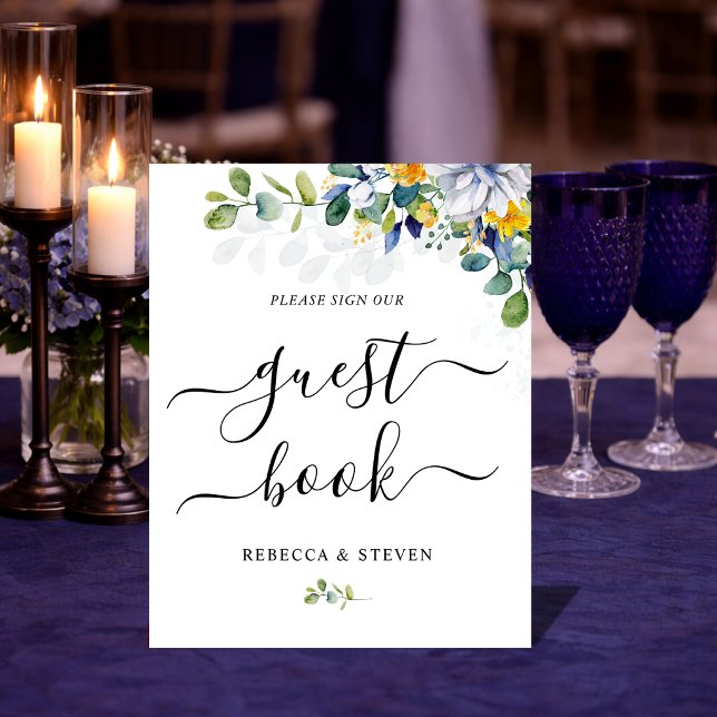 Expositor En L Elegante boda blanco amarillo azul floral (Subido por el creador)