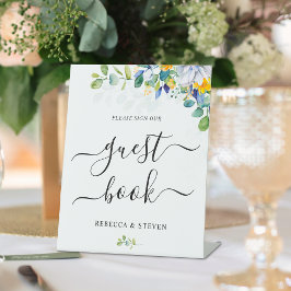 Expositor En L Elegante boda blanco amarillo azul floral