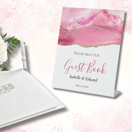 Expositor En L Elegante Boda de Piedra de Agate Rosado y Oro