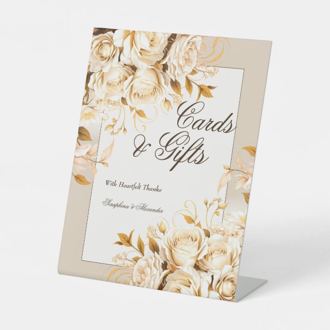 Expositor En L Elegante Boda Dorada Marfil Floral Regalos Tableto (Anverso)