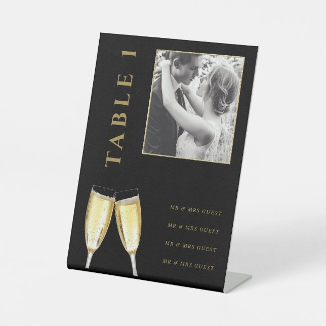 Expositor En L Elegante Boda fotográfico Champagne Table Number (Anverso)