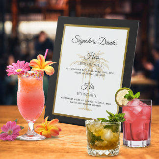 Expositor En L Elegante Boda Gold Palm Tree Bebidas con firma