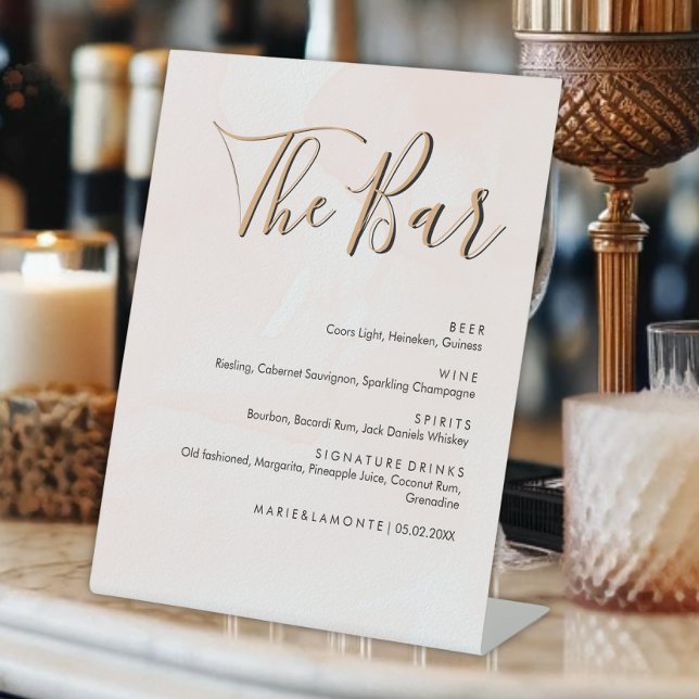 Expositor En L Elegante Boda Pastel Menú de Bebidas (Elegant Pastel Wedding Drinks Bar Menu Pedestal Sign)