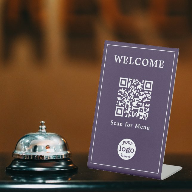 Expositor En L Elegante Cafe Restaurant Menú Código QR Logo Comer (Elegant Cafe Restaurant Menu QR Code Business Logo Pedestal Sign)