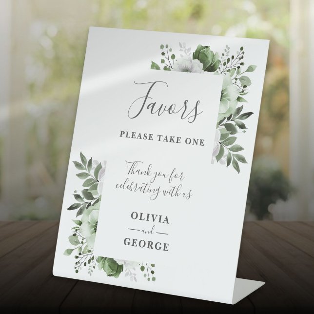 Expositor En L Elegante campo verde oliva favorece la boda floral (Olive Green Elegant Country Floral Wedding Favors Pedestal Sign)
