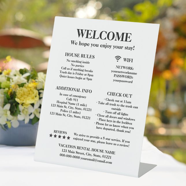Expositor En L Elegante Casa de Alquiler de Vacaciones Blancas (Elegant White Vacation Rental House Welcome Pedestal Sign
)