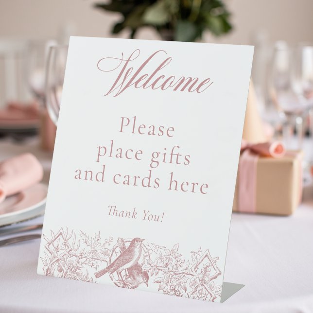 Expositor En L Elegante Chinoiserie rosada Naturaleza Aves Baby S (Elegant Pink Chinoiserie Nature Birds Baby Shower Pedestal Sign)