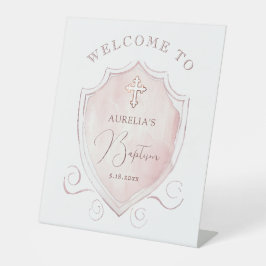 Expositor En L Elegante color de agua rosada Escudo Baptismo Bien