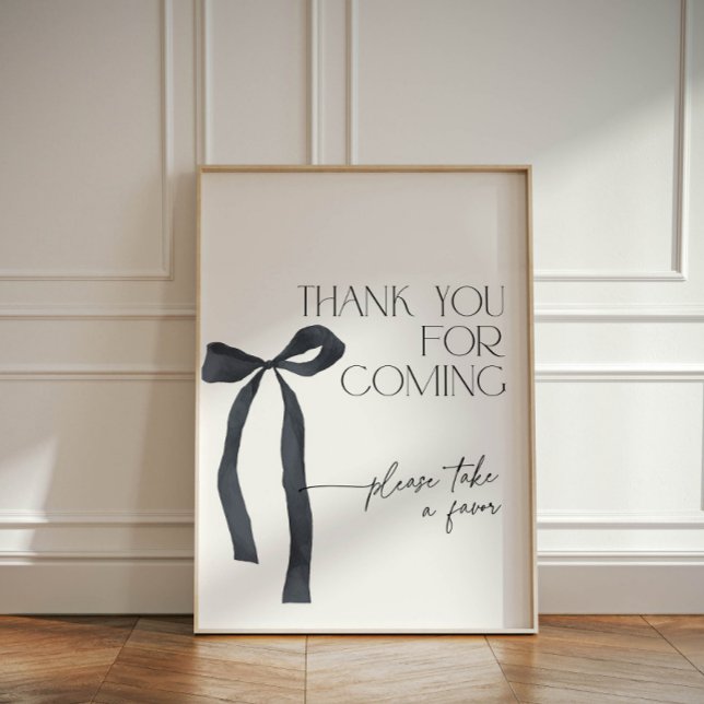 Expositor En L Elegante Coquette Black Bow Gracias por venir (Elegant black bow thank you for coming, please take a favor sign for bridal shower shes tying a knot)