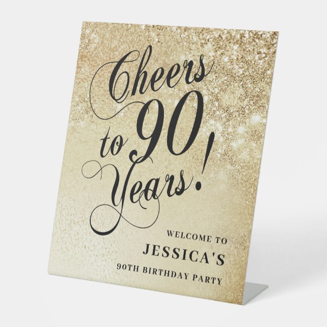 Expositor En L Elegante Cumpleaños 90 en Oro (Anverso)