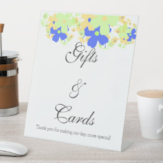 Expositor En L Elegante Diseño Floral amarillo azul verde