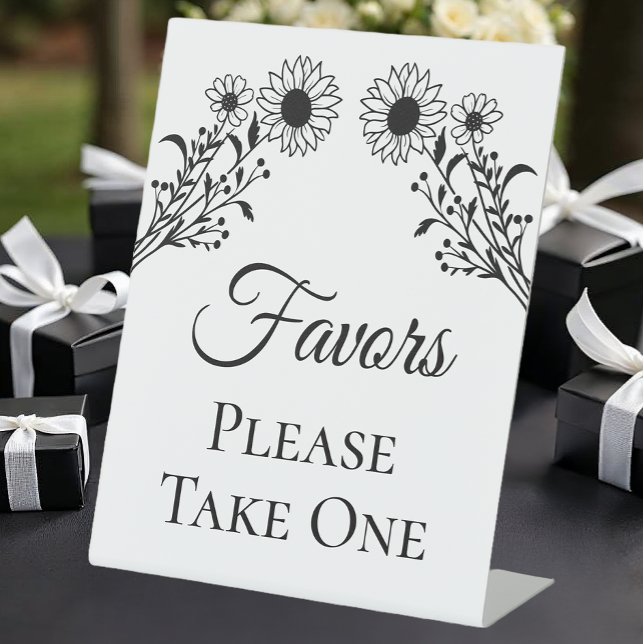 Expositor En L Elegante floral negro blanco Sunflower Wedding Fav (Subido por el creador)