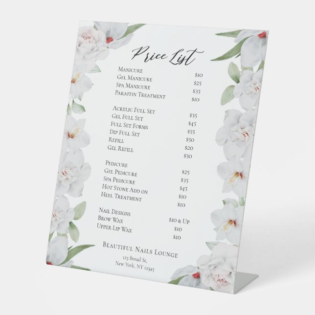 Expositor En L Elegante Floral Profesional Nail Salon Price List (Anverso)