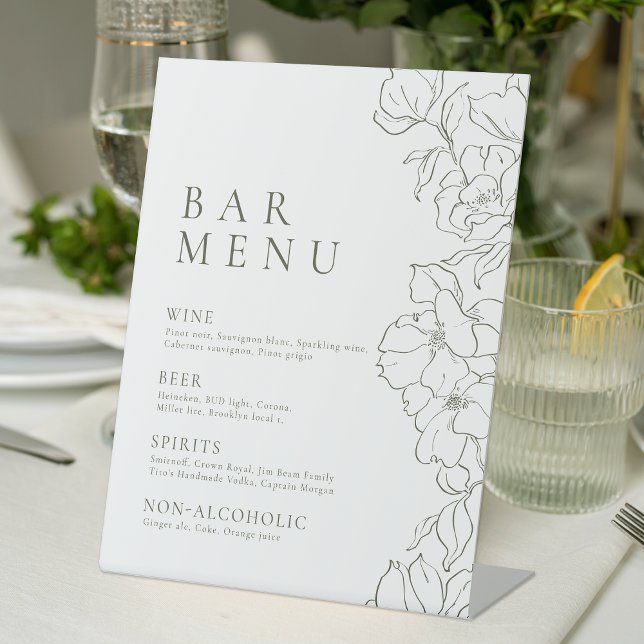 Expositor En L Elegante floral Sage Green Bar Menú Pedestal (Elegant floral Sage Green Bar Menu Pedestal Pedestal Sign)