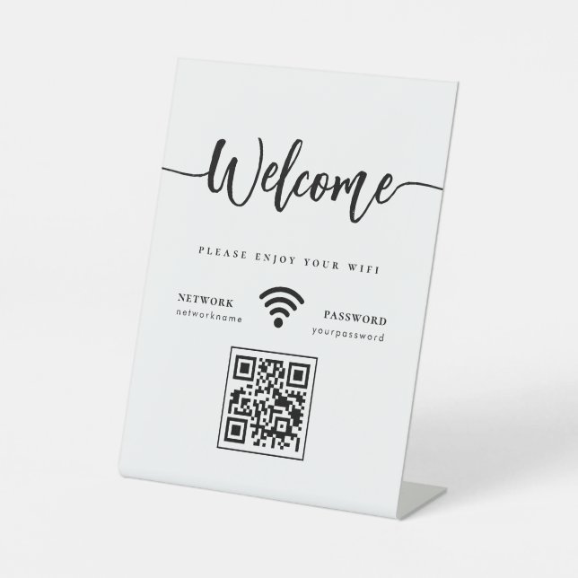 Expositor En L Elegante guión de bienvenida WIFI código QR (Anverso)