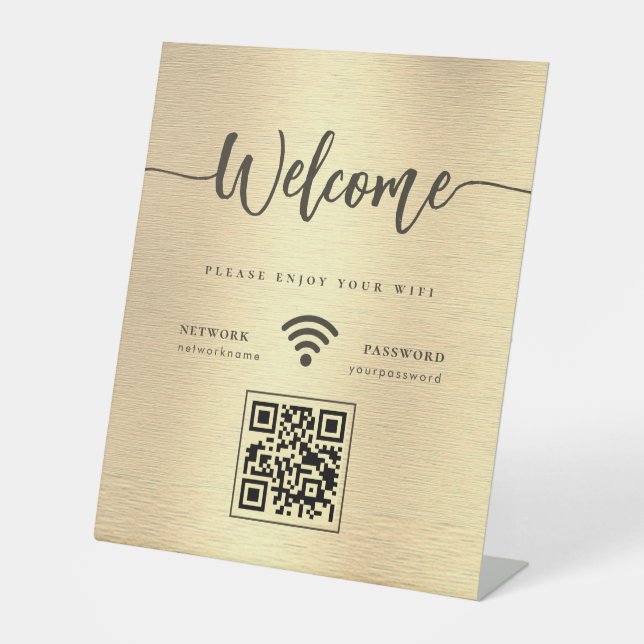 Expositor En L Elegante guión de bienvenida WIFI código QR oro me (Anverso)
