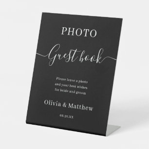 Expositor En L Elegante libro de Boda Minimalista negro para invi