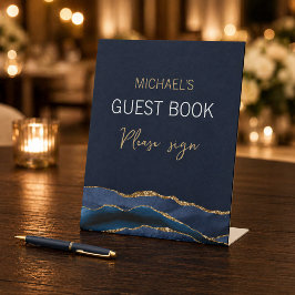 Expositor En L Elegante Libro de Firmas para Hombres de Azul Mari