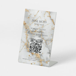 Expositor En L Elegante, Marble-Blanco-Oro, Salón, Código QR