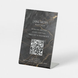 Expositor En L Elegante, Marble-Negro-Oro, Salón, Código QR