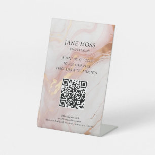 Expositor En L Elegante, Marble-Rosa-Oro, Salón, Código QR