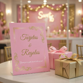 Expositor En L Elegante marco dorado rosa Quinceanera Tarjetas y 