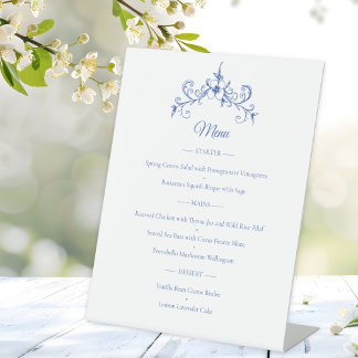 Expositor En L Elegante menú Boda de color azul turbio romántico