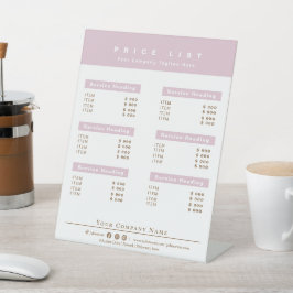 Expositor En L Elegante menú de servicio rosa y blanco Lista de p